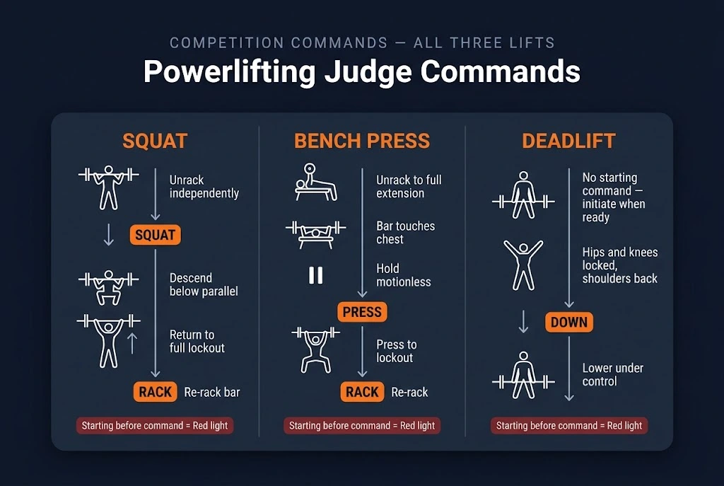 Powerlifting opener selection diagram showing two scenarios: a conservative opener at RPE 7 to 8 with a successful result on the left, and an aggressive opener at RPE 9 to 10 with a failed bomb-out on the right.