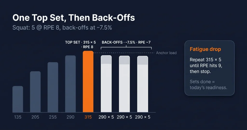 RPE top set and back-off sets structure for squats